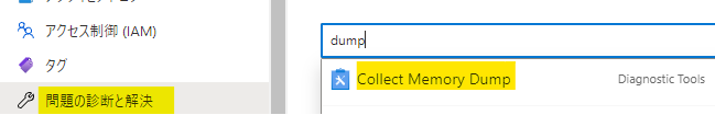 Collect Memory Dump パネルの検索
