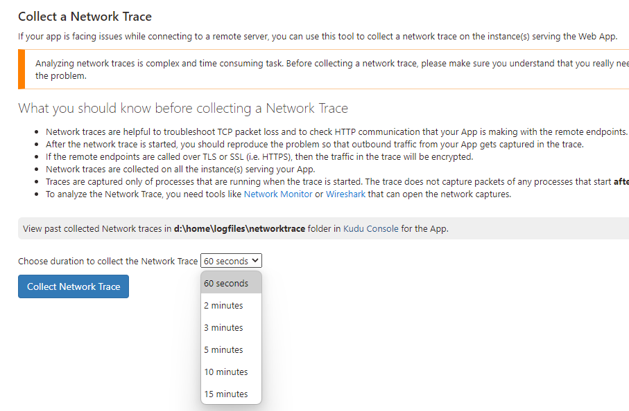 Collect a Network Trace の取得